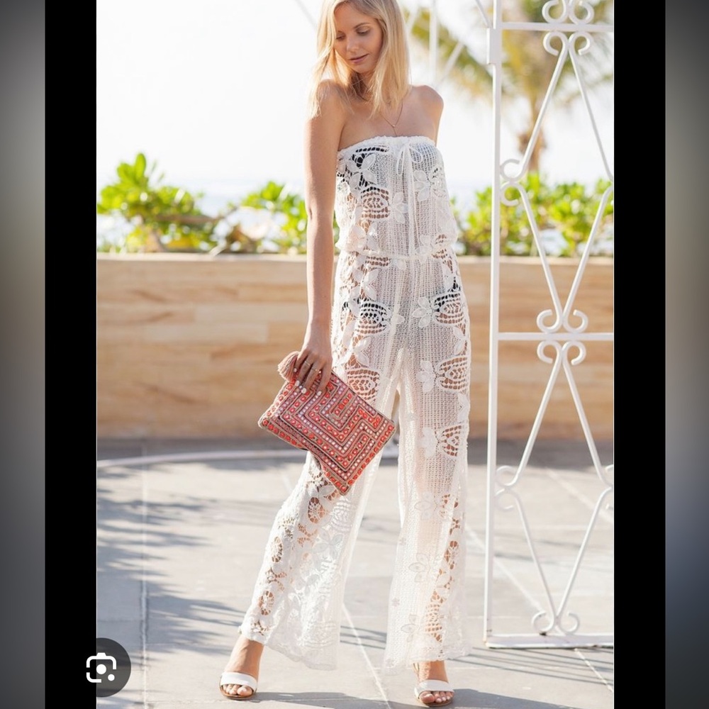 Miguelina White Crochet Jumpsuit Coverup
